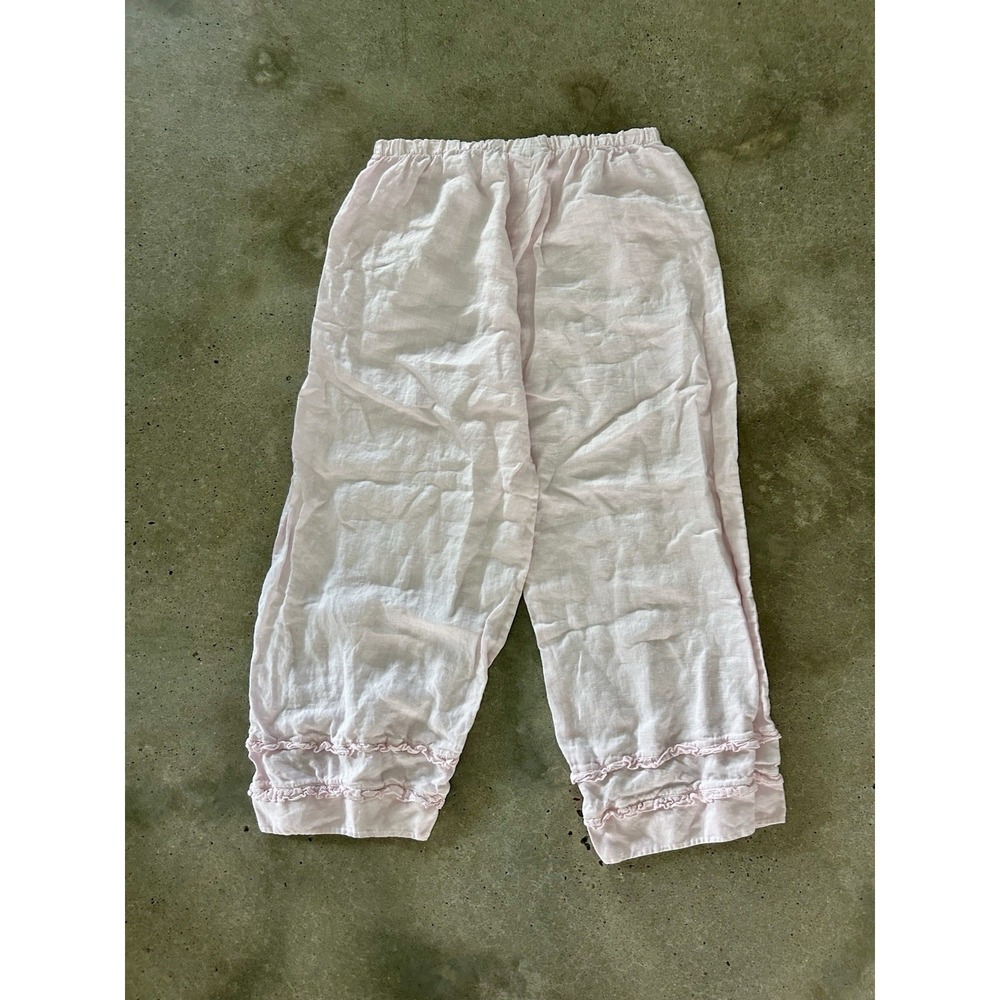 Bryn Walker 100% Linen Costal Lagenlook Pants Light Pink Ruffle Sz XL
